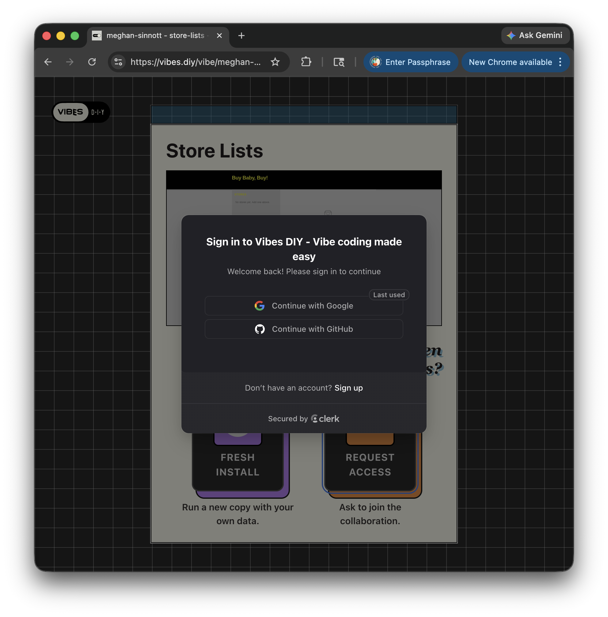 Sign in to Vibes DIY with Google or GitHub