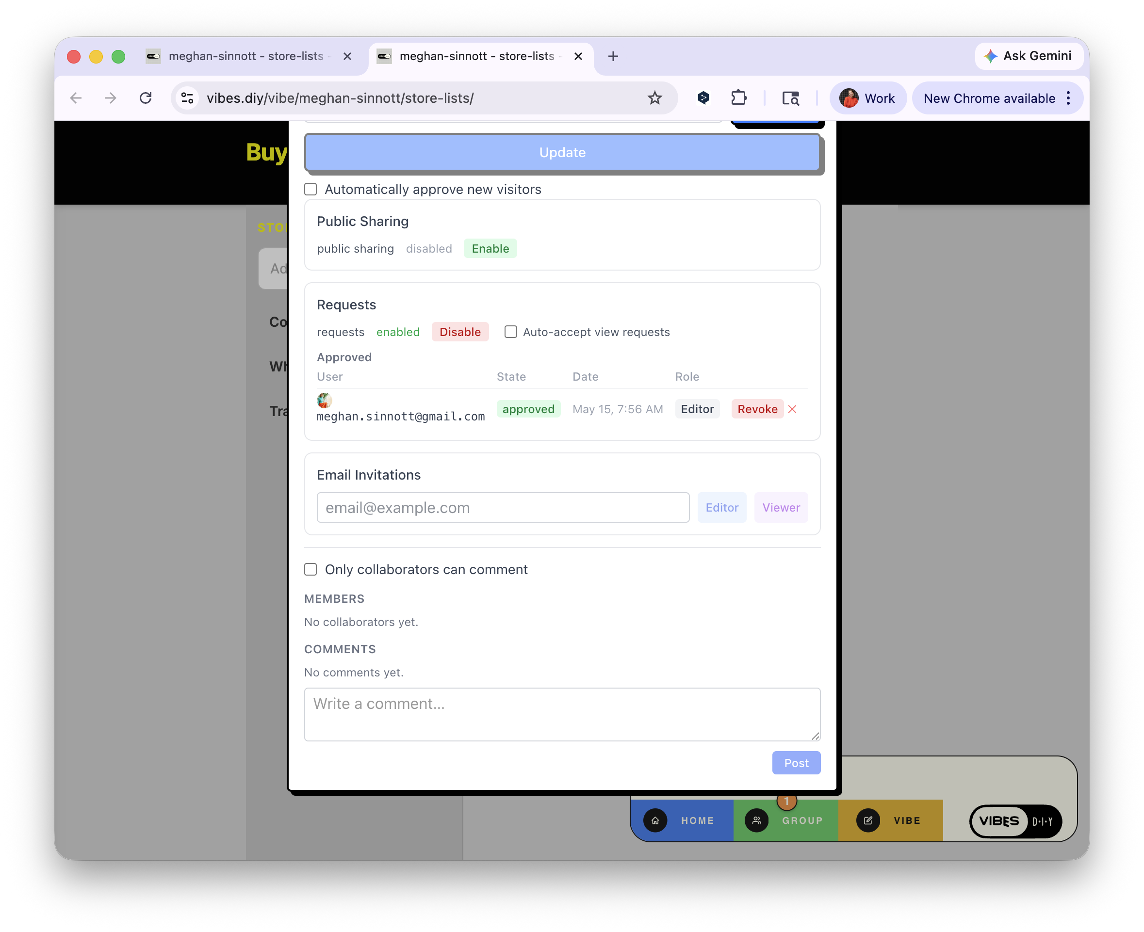 Request approved — user now shown as Editor